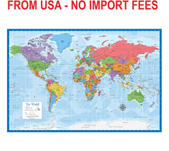 Laminated World Map Poster – Wall Chart Map of Earth – 18″ x 29″ (Blue)