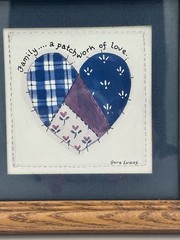 VTG Picture 6″ Heart «Family..A Patchwork of Love» Art Peaceful Family Oak Frame