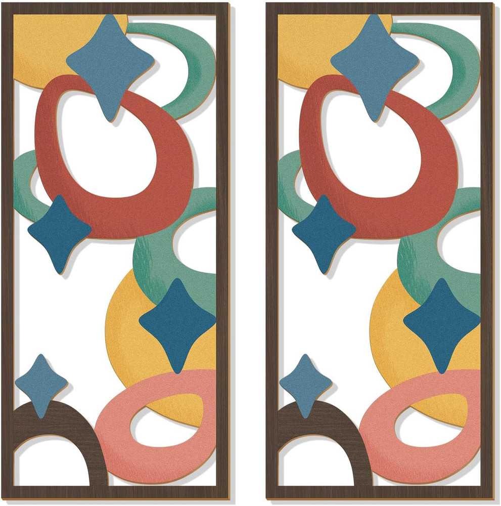 2 Pcs Mid Century Modern Decor Wooden Geometric Wall Art Abstract Wall Decor Art