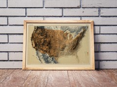USA 2D Relief Map, United States Vintage Map (Darker Version) – 2D Flat Print
