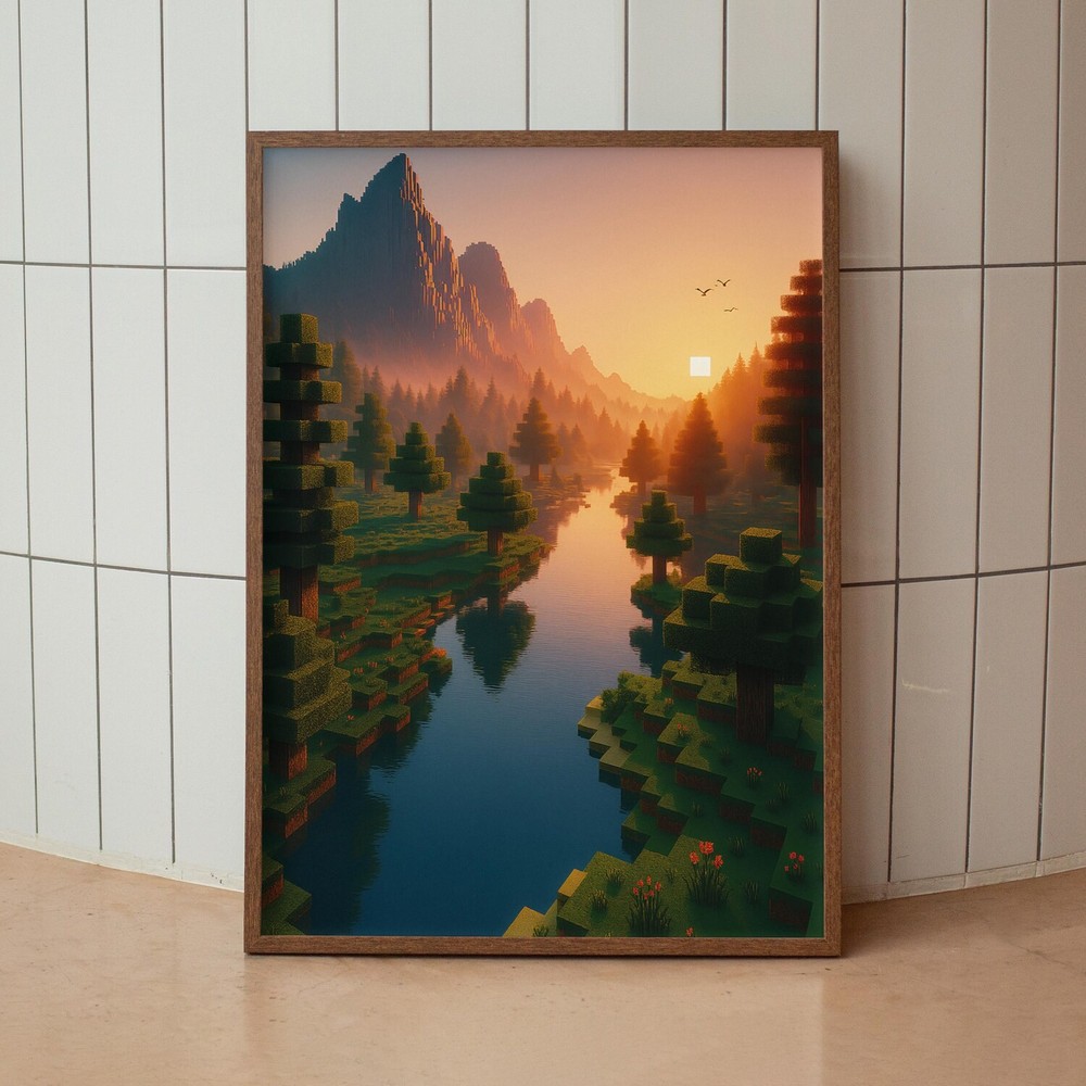 Minecraft Poster Landscape Gaming Room Wall Art Video Games Print Gift