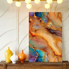 Wall Art Abstract Fluid Marble Gold Glitter Blue Orange Canvas Print Home Decor