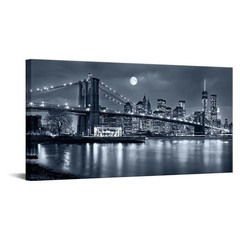 LevvArts Brooklyn Bridge Wall Art Moon Night New York City Picture Print on C…