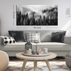 Foggy Forest Wall Art for Living Room,Black and White Pictures for Wall,Tree Wal