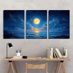 3pcs Moon and Star Dark Academic Style Metal Print Ready to Hang Art