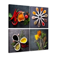 Large Colorful Spices and Spoon Vintage Canvas Prints Still Life Paintings