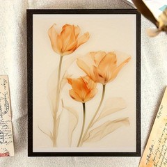 Framed Canvas Transparent Orange Tulip Vintage Dried Floral Minimal Decor