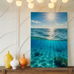 Sunshine Over Clear Ocean Water Underwater Scene Canvas Wall Art Print Home