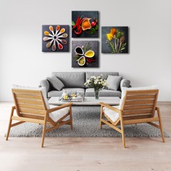 Large Colorful Spices and Spoon Vintage Canvas Prints Still Life Paintings