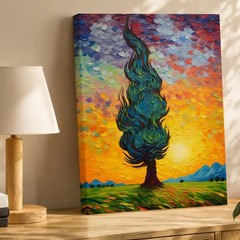 Colorful Abstract Swirl Tree Canvas Wall Art Nature Sunset Landscape Print Home