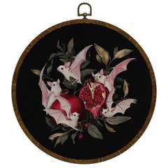 Pink Bat and Pomegranate Round Wall Art Decor,10×10 Inch Gothic Whimsical Can…