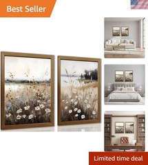 Set of 2 12×16 Inch Framed Abstract Floral Wall Art – Elegant Canvas Prints