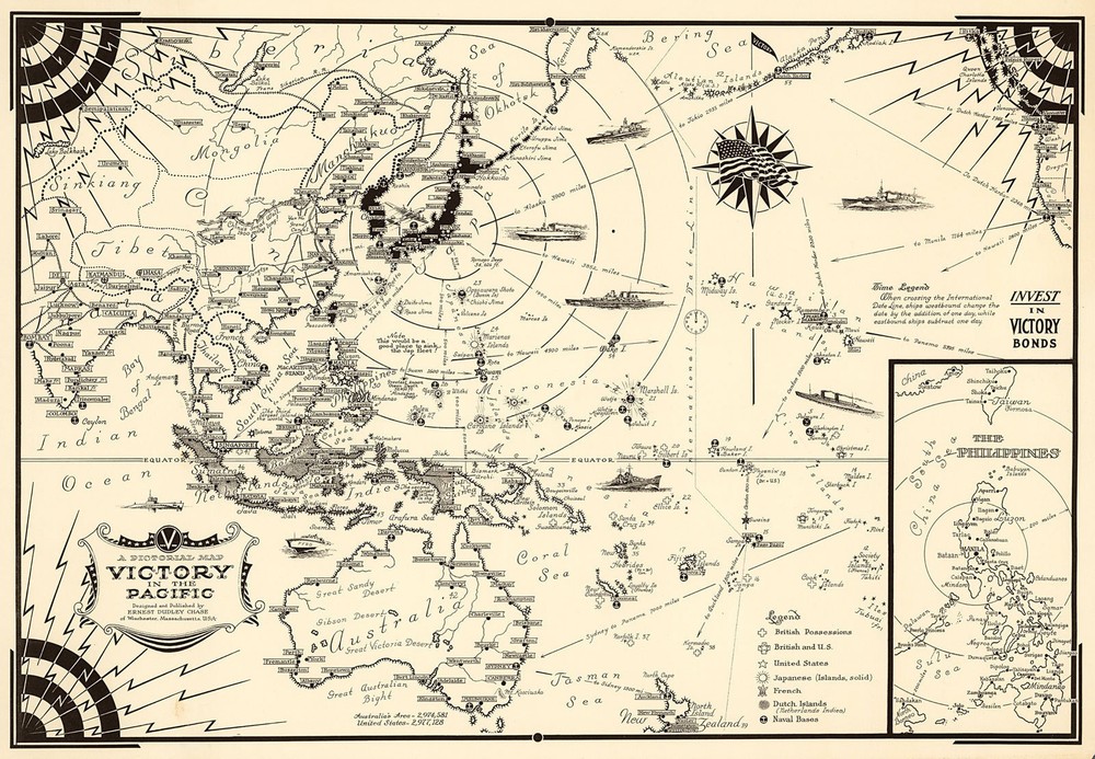 WW2 Map -Victory in the Pacific VP – Victory over Japan VJ – Military Poster