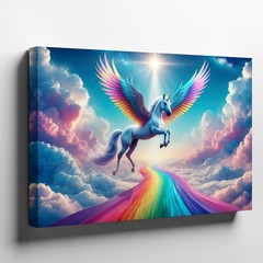 Wall Art Majestic Unicorn With Iridescent Wings Soars Through A Canvas Print