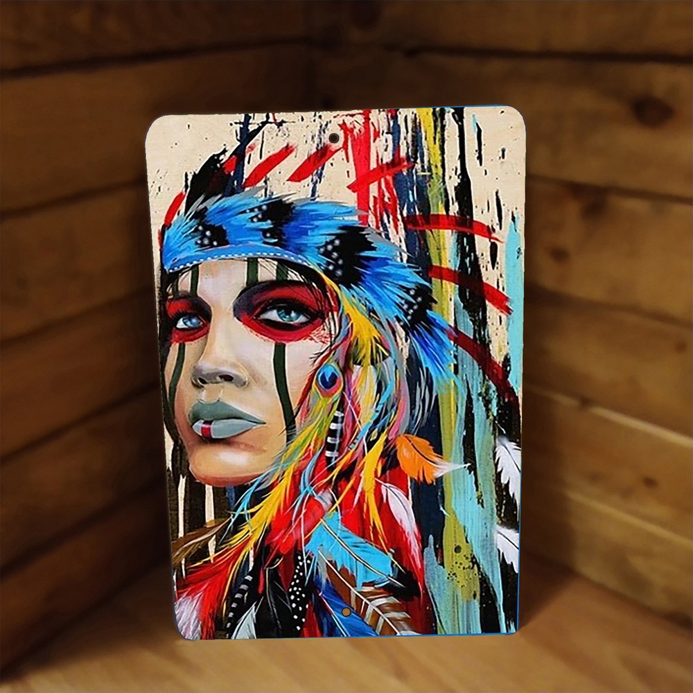 Native American Woman Color Art 12″x8″ Metal Poster Sign