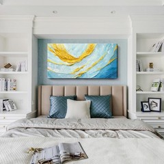 Modern Large Abstract Wall Art – Blue and Yellow Flowing Lines Canvas Prints …