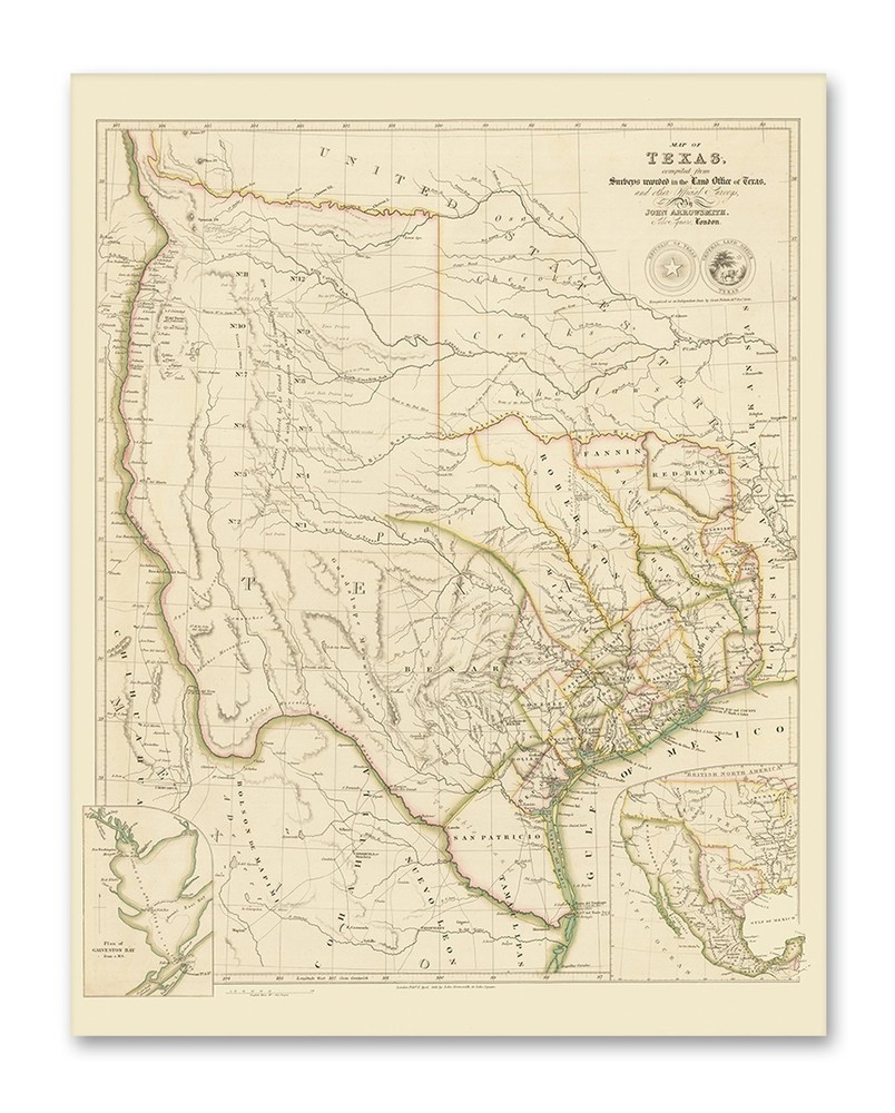 Texas Republic Map 1841 Vintage State Cartography Historic Wall Art