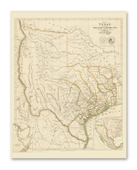 Texas Republic Map 1841 Vintage State Cartography Historic Wall Art
