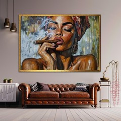Afro Cuban Woman Smoking Cigar Canvas Wall Art Black Girl Magic Urban Home Decor