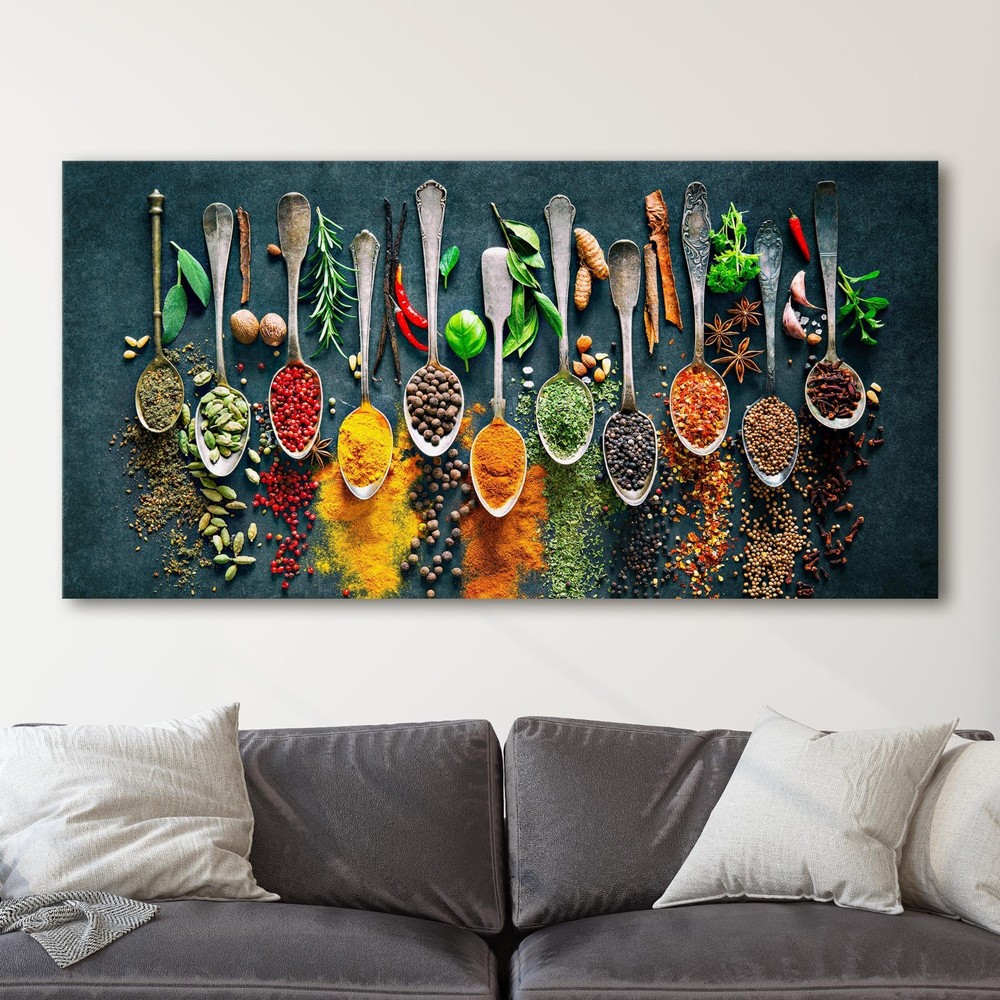 Spoons With Spices Kitchen Food Decor Canvas Wall Art Print