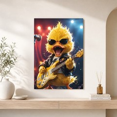 Rock Star Duck Canvas Wall Art Funny Guitar Duck Music Room Decor Print 8*12in