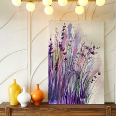 Wall Art Purple Lavender Flowers Watercolor Painting Floral Botanical Decor
