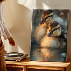 Wall Art Duckling Pair Print Cute Baby Ducks Wildlife Canvas Home Decor 2pcs