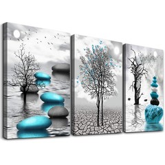 Abstract Wall Art for Living Room，3 Piece Modern Canvas Artworks Stones in Th…