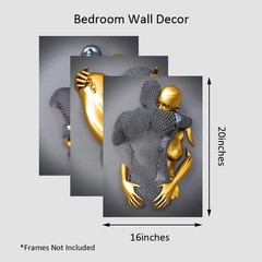 Bedroom Canvas Wall Art Decor,Black&Gold Romantic Kissing Embrace Couple Livi…