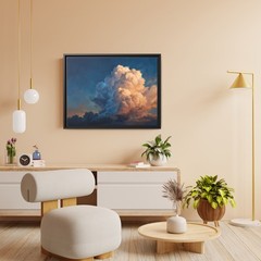 Dramatic Sunset Cumulus Cloud Wall Art, Billowing Peach And Gold Sky Canvas Art