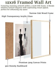 Contemporary Abstract Figures Framed Wall Art, 12×16 in OAK Wood Modern Minim…