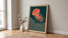 Jellyfish Wall Art Print, Minimalist Ocean Decor, Modern Marine Life Poster