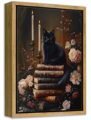 Framed Dark Academia Moody Wall Art Victorian Black Cat 10″L x 8″W,
