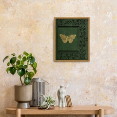 Framed Canvas Wall Art Emerald Green Butterfly Book Cover Home Decor 8x10in