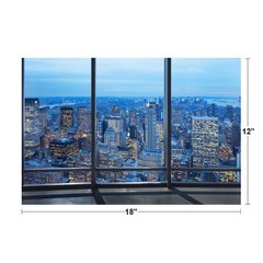 New York City Skyline Through Window at Dusk Photo Art Print Poster 12×18