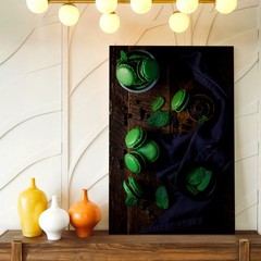 Wall Art Green Macarons Mint Leaves Chocolate Rustic Kitchen Food Poster Print