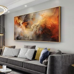 Abstract Wall Art Framed Ready to Hang Home Decor Orange White Artwork Wall A…