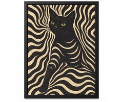 Framed Black Cat Wall Art Zebra Pattern Poster, Modern Abstract Animal Print …