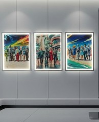 SET OF 3 SCIENCE FICTION PICTURE ALIEN VINTAGE MODERN COLORFUL FUTURISTIC DECOR