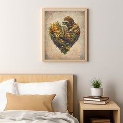 Vintage BIGFOOT HEART Wall Art, SASQUATCH Botanical Decor, Cryptid Flower Poster