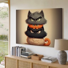 Funny angry cartoon cats stack canvas wall art cute animal print home decor