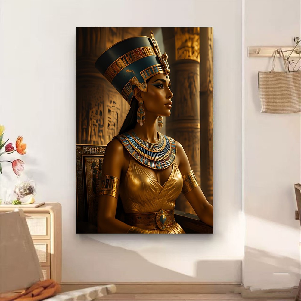 Egyptian Queen Nefertiti Canvas Wall Art Gold Ancient Egypt Decor Living Room Up