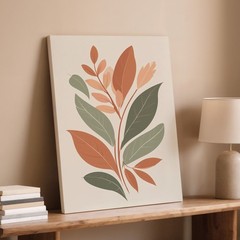 Modern Abstract Botanical Canvas Wall Art Earth Tone Leaves Minimalist Print