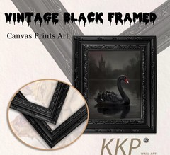 Gothic Dark Academy Wall Art Black Swan Painting Picture Country style animal…