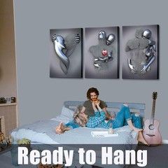 3D Metal Effect Framed Wall Art for Bedroom Love Heart Couple Decor