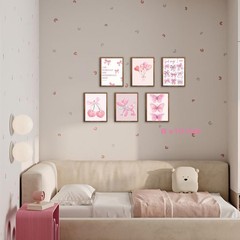 Pink Bows Heart Cherry Canvas Wall Art, Wood Framed Cute Trendy Coquette Prep…
