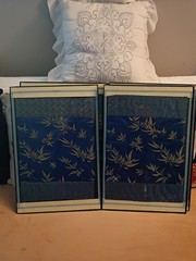 2pc Wallart 12×18 in Front Load Framed Japanese Bamboo silk & Greek Key Fabric
