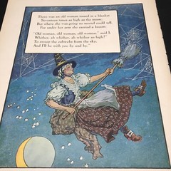 Vtg Old women Broom Good Witch 1910s Mother Goose Print Wall Art 9×12″