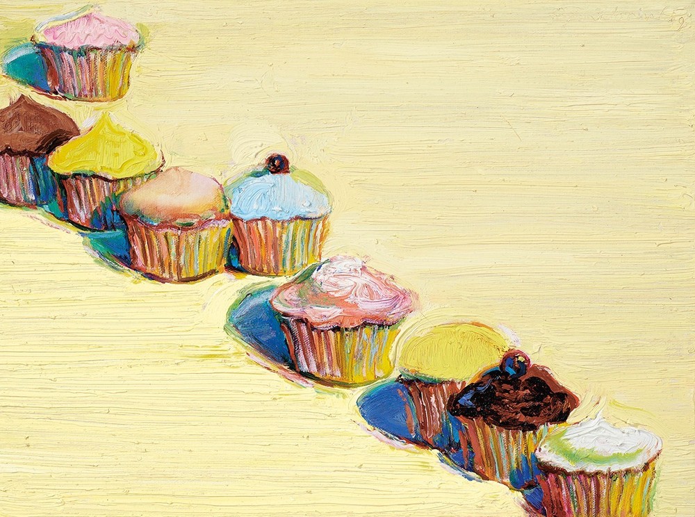 stretched canvas art print giclée – poster pillow. wayne thiebaud nine cupcakes