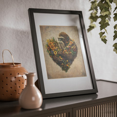 Vintage BIGFOOT HEART Wall Art, SASQUATCH Botanical Decor, Cryptid Flower Poster